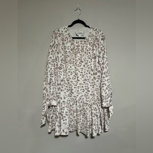 Mare Mare Anthropologie White Leopard Print Mini Dress Size Medium Boho Flowy